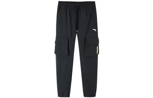 ANTA Knitted Sweatpants Men's Black Moderate Cuffed Pants