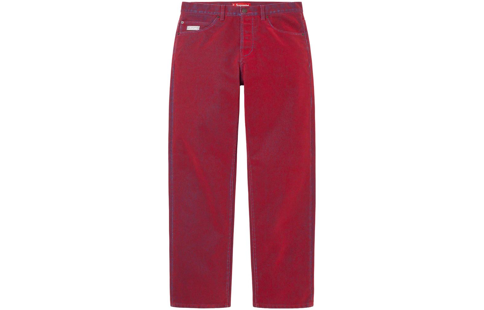 Supreme SS23 Spring and Summer Series Week 4 FLOCKED REGULAR JEAN High-waist button straight long American trendy jeans for men and women.