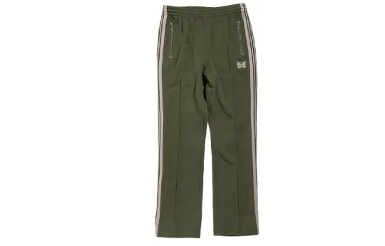 Needles Casual Pants Men's Olive Green Moderate Straight Fit Pants