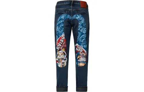 EVISU Jeans Men's Denim Blue Moderate Tapered Pants