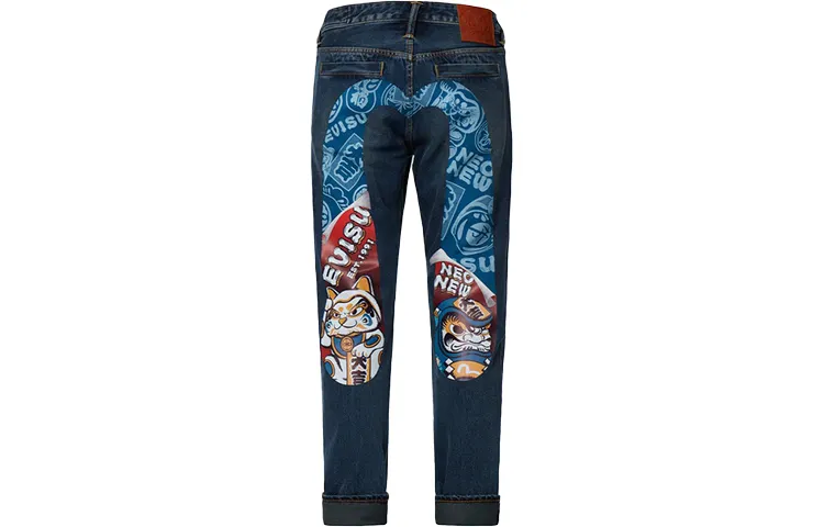 EVISU Jeans Men's Denim Blue Moderate Tapered Pants