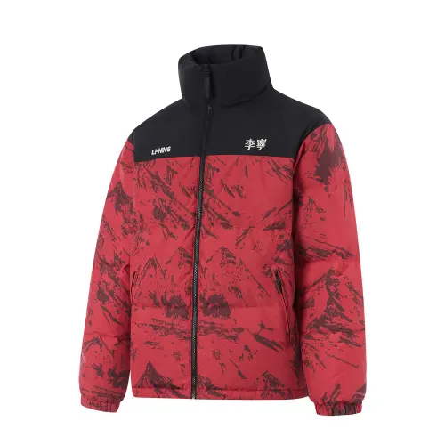 Li Ning Down Jacket Unisex Agate Red Mountain Grain All Over Print