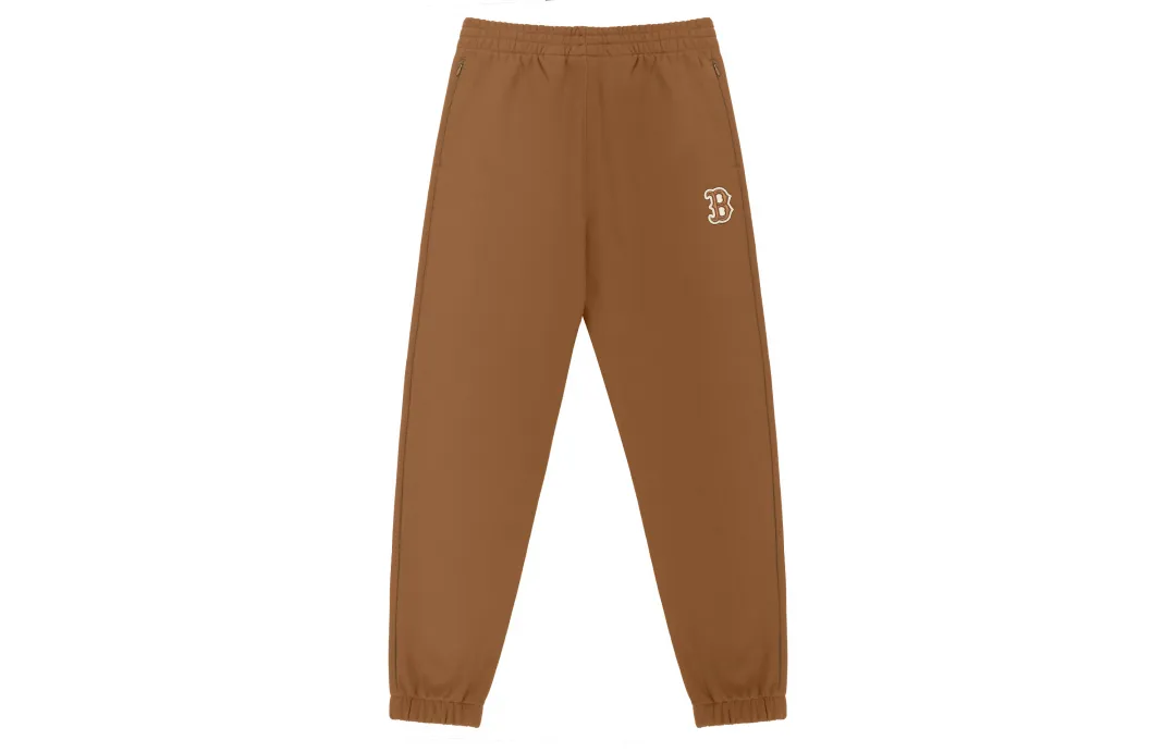 MLB Base Logo Knitted Sweatpants Unisex Brown Moderate Cuffed Pants