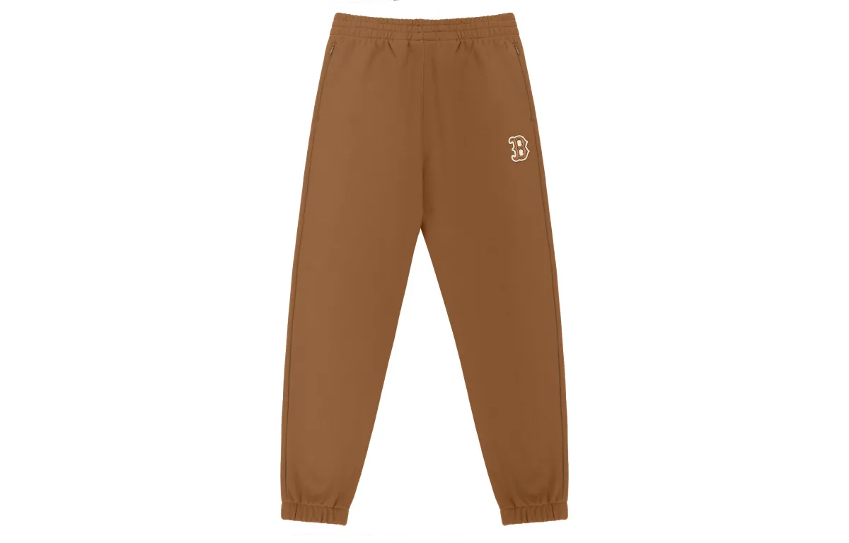 MLB Basic Logo Knitted Sweatpants Unisex Brown Moderate Cuffed Pants