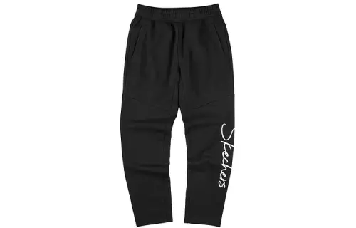 Skechers Print Knitted Fabric Fleece Lined Loose Fit Straight Fit Sweatpants Men's Carbon Black