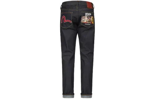 EVISU Patterned Print Tapered Pants Jeans Men's Denim Blue