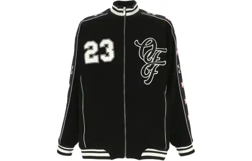OFF WHITE Logo Embroidered Zip Up Varsity Jacket