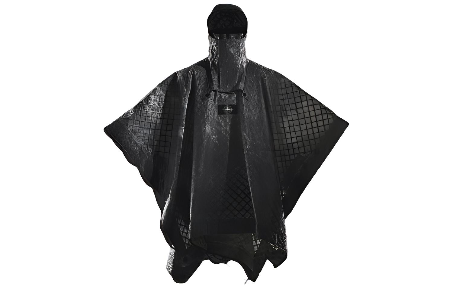STONE ISLAND Stone Island SS24 Prototype Research Series Plaid Chest Logo Hooded Cape Cloak Unisex Gray