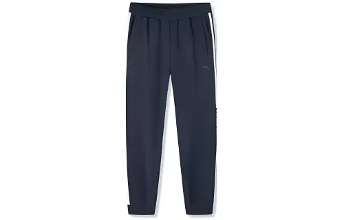 ANTA Knitted Sweatpants Men's Blue Moderate Cuffed Pants