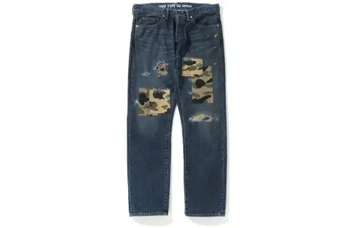 Bape 1999 Type 02 1st Camo Patch Damaged Denim Pant