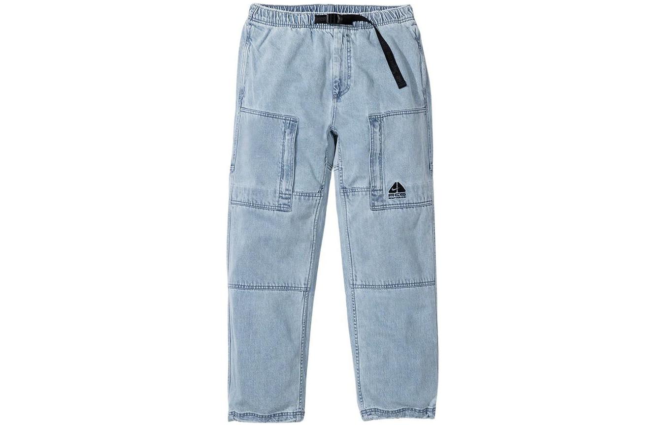 Supreme X nike FW22 ACG Belted Denim Pant Nike co-branded ACG series lace-up pattern print splicing American trendy jeans, same style for men and women