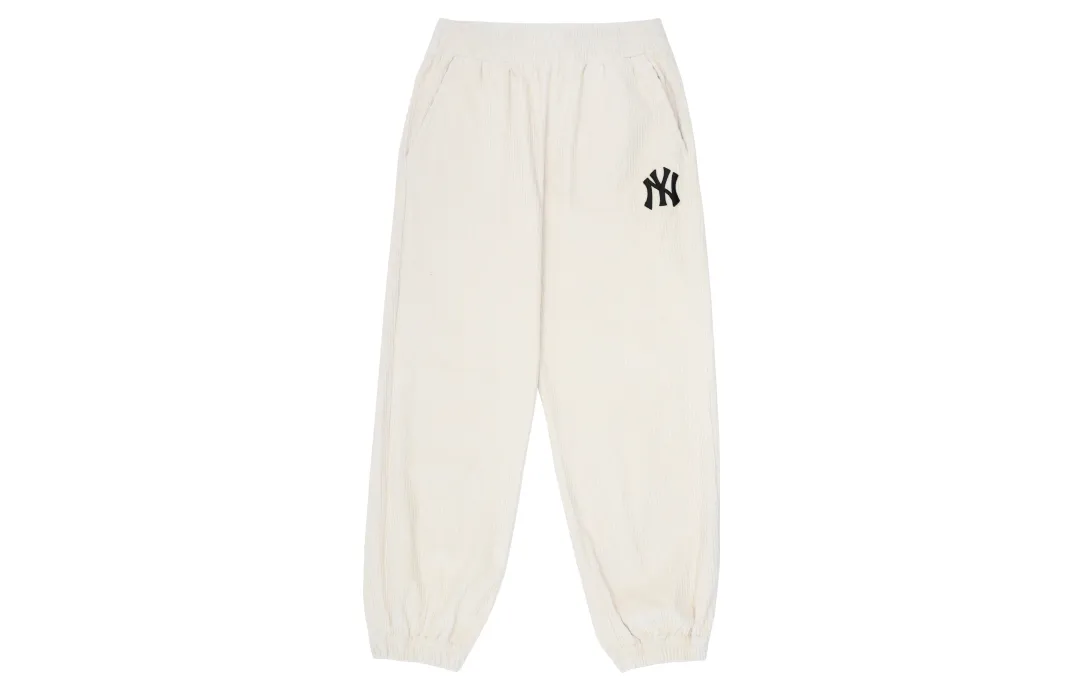 MLB New York Yankees Knitted Sweatpants Unisex Milk White Moderate Cuffed Pants