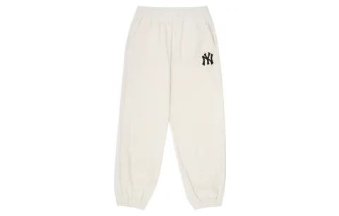 MLB New York Yankees Knitted Sweatpants Unisex Milk White Moderate Cuffed Pants