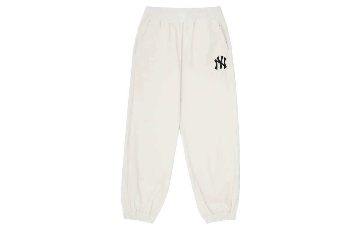 MLB New York Yankees Knitted Sweatpants Unisex Milk White Moderate Cuffed Pants