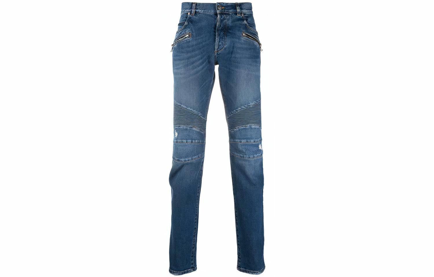 Мужские джинсы BALMAIN Зауженные выстиранные (синие)