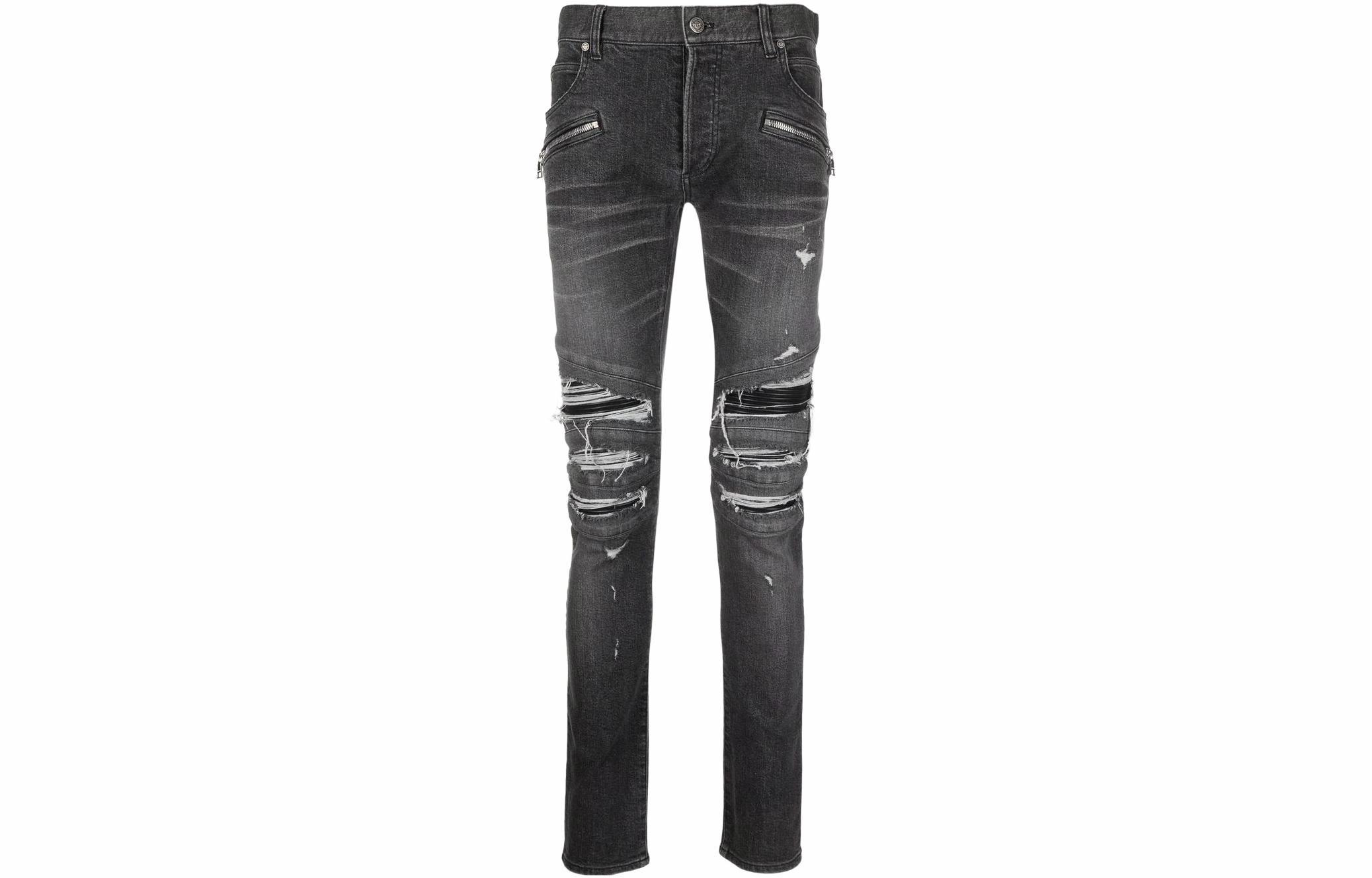 Мужские штаны BALMAIN Ripped Denim (черные)