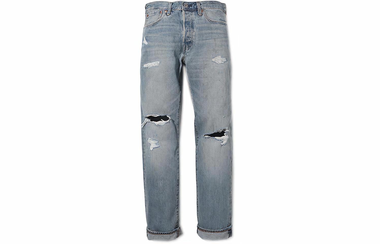 Мужские джинсы Levis прямые с потертостями и прорезями (синие)