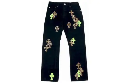 Chrome Hearts Green & Leopard Cross Patch Jeans