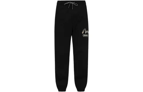EVISU Knitted Sweatpants Men's Black Moderate Cuffed Pants
