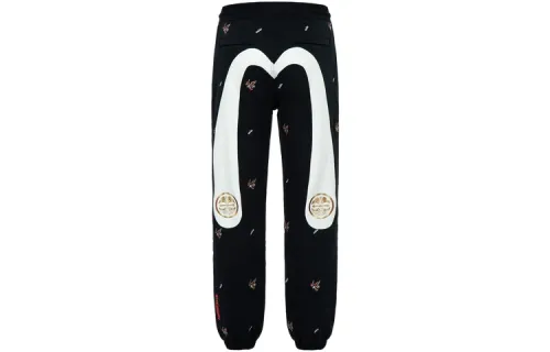 EVISU Knitted Sweatpants Men's Black Moderate Cuffed Pants