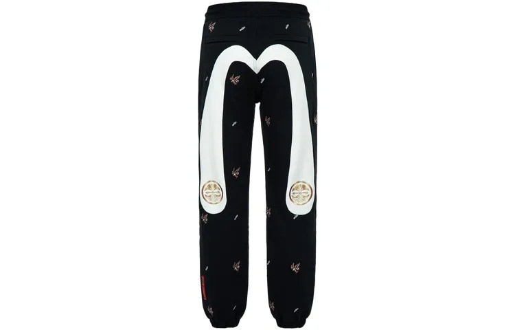 EVISU Knitted Sweatpants Men's Black Moderate Cuffed Pants