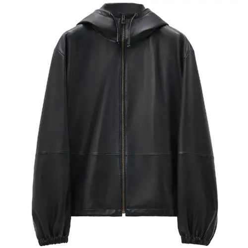 LOEWE Hooded Zipped Leather Jacket