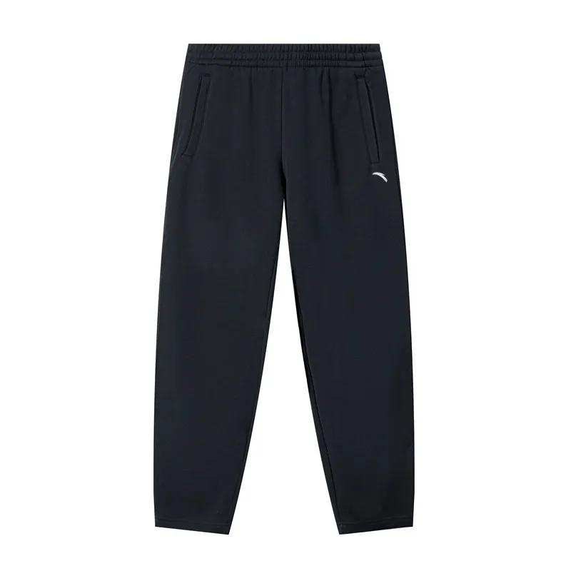Anta Basketball Collection Solid Color Elastic Waistband Straight Fit Thickened And Fleece Lined Knitted Sweatpants
