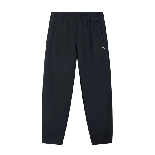Anta Basketball Collection Solid Color Elastic Waistband Straight Fit Thickened And Fleece Lined Knitted Sweatpants