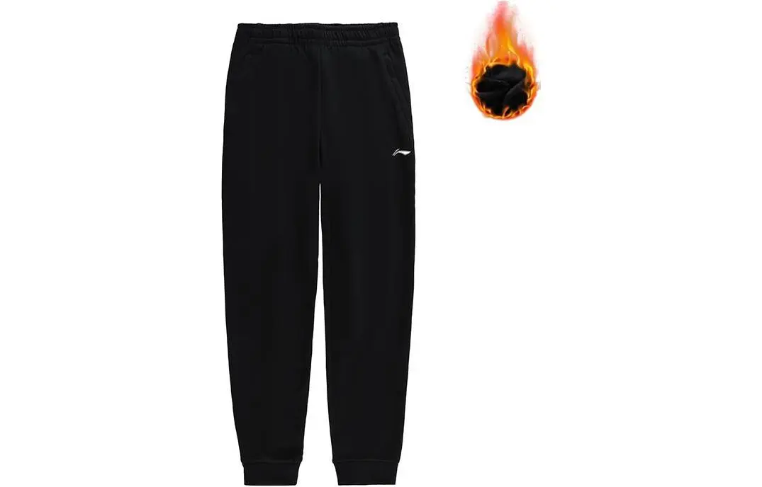 Li Ning Fitness Series Print Logo Thermal Fleece Lined Elastic Cuff Knitted Sweatpants Men's Black