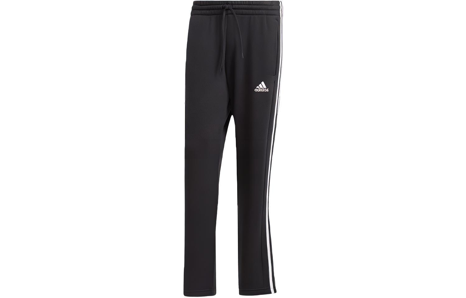 Adidas Essentials 3-Stripes Open Hem Fleece Pants Three Stripes Colorblock Drawstring Straight Knit Sweatpants Men's Black