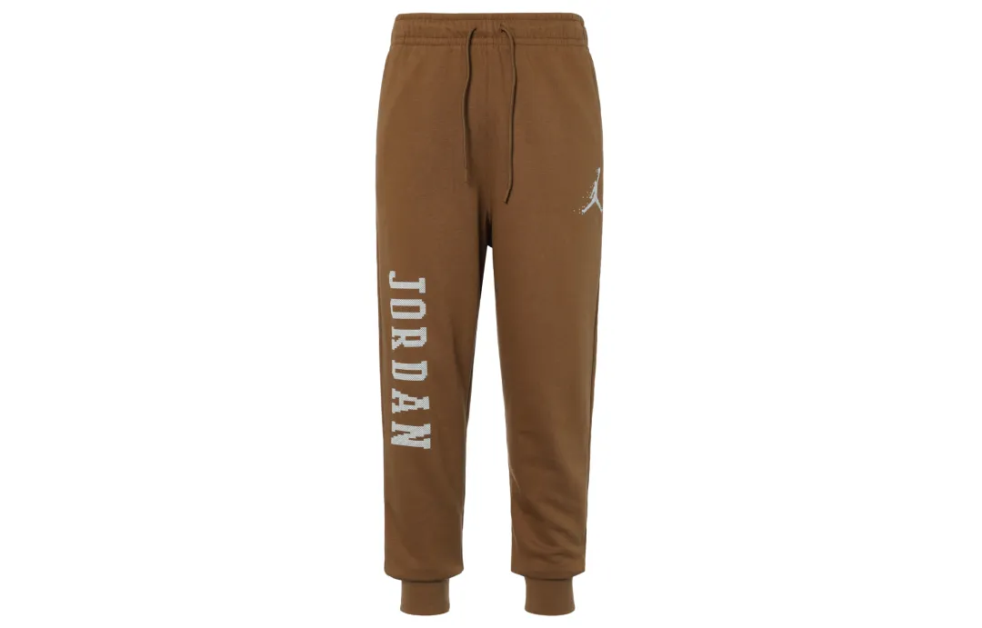 Jordan Essentials Holiday Logo Letter Print Fleece Lined Elastic Cuff Knitted Sweatpants Men's Light British Umber