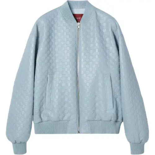 GUCCI Embossed Gg Leather Bomber Jacket