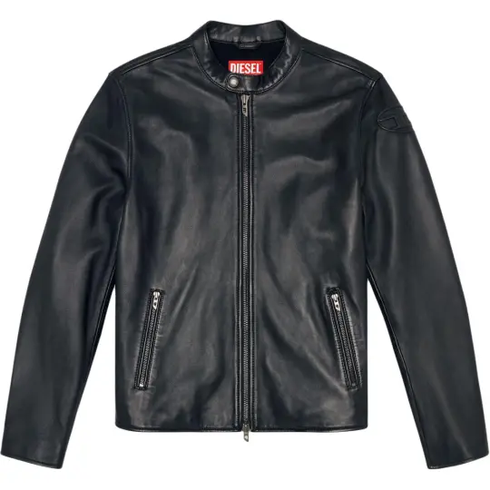 DIESEL L Carver Logo Embossed Leather Biker Jacket