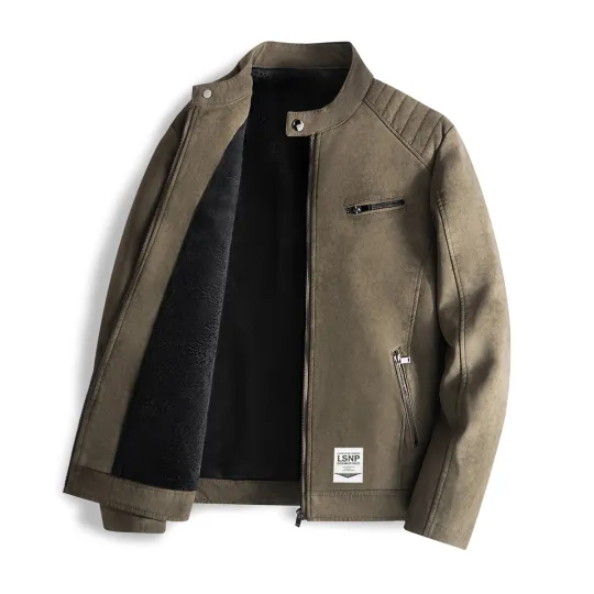 LISENPOK Leather Jackets Unisex Stand Collar Moderate