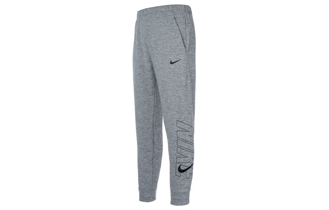 Nike Letter Print Elastic Waistband Elastic Cuff Thickened And Fleece Lined Knitted Sweatpants Men's Gray