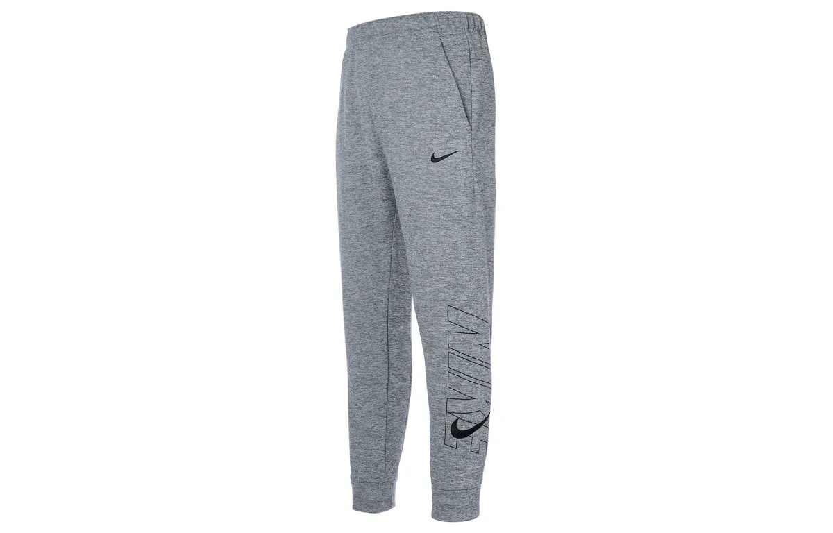 Nike Letter Print Elastic Waistband Elastic Cuff Thickened And Fleece Lined Knitted Sweatpants Men's Gray
