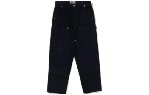 Bape Line Camo Patch Denim Double Knee Work Pants