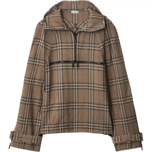 Burberry Checked Hooded Half Zip Jacket