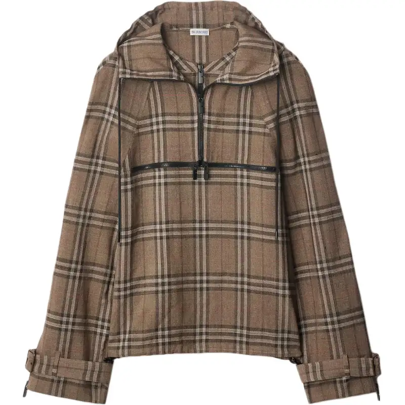Burberry Checked Hooded Half Zip Jacket
