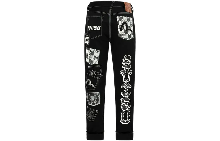 EVISU Jeans Men's Black Moderate Straight Fit Pants