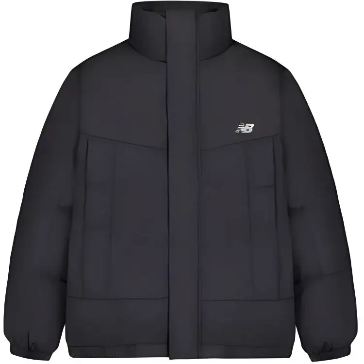 New Balance Solid Color Comfortable Loose Fit Stand Collar Fleece Lined Long Sleeved Down Jacket Unisex Black