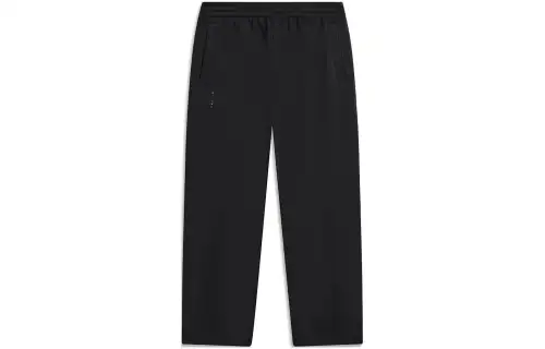 Li Ning Sports Life Collection Solid Color Straight Fit Fleece Lined Thermal Loose Fit Knitted Sweatpants Men's Black