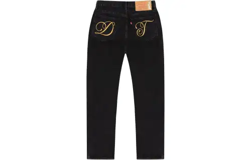 Denim Tears X Levis/Levis joint model Denim Tears x Levis joint series FW23 retro washed embroidered Logo long jeans, same style for men and women, black