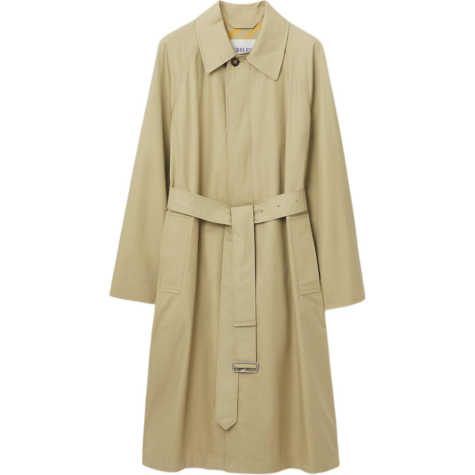 Burberry Burberry solid color lapel single-breasted long-sleeved mid-length windbreaker, men's camel