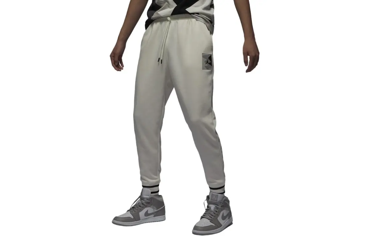 Jordan Solid Color Logo Label Lace Up Fleece Lined Knitted Sweatpants Men's Gray