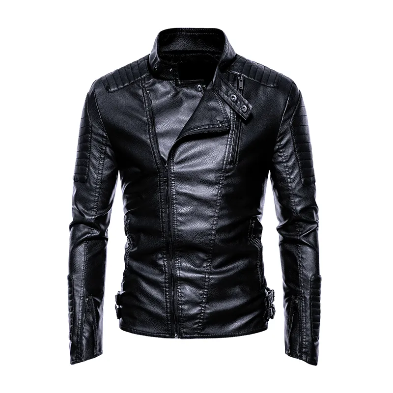 LISENPOK Leather Jackets Unisex Stand Collar Moderate