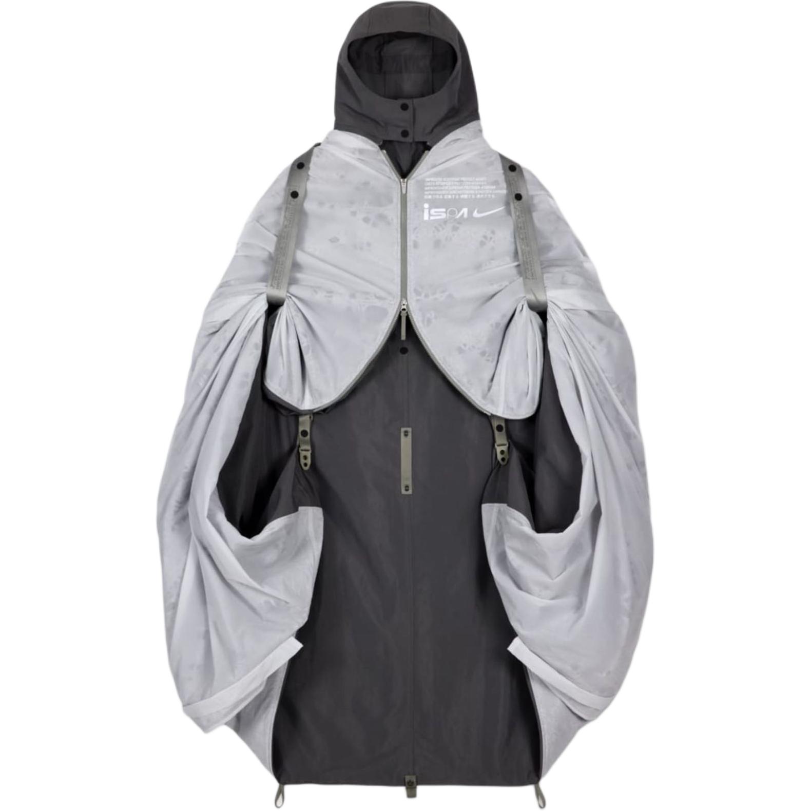 Nike Nike ISPA Series SS24 Brand Logo Folding Waterproof Hooded Cloak Overseas Version Uniform for Men and Women Iron Gray