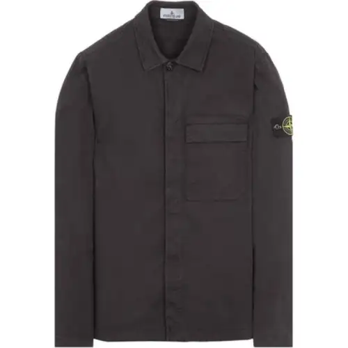 STONE ISLAND Logo Patch Collared Shirt Jacket