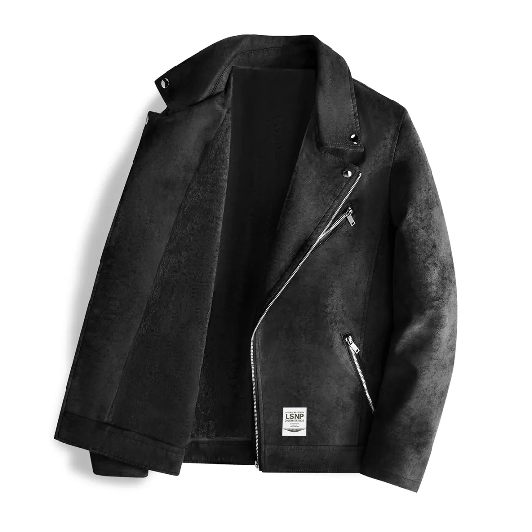 LISENPOK Leather Jackets Unisex Stand Collar Thickened