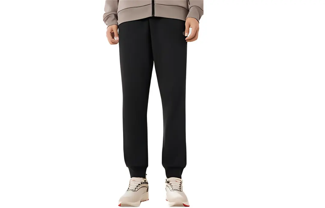 361° Thickened And Fleece Lined Straight Fit Elastic Cuff Casual Knitted Sweatpants Men's Super Black